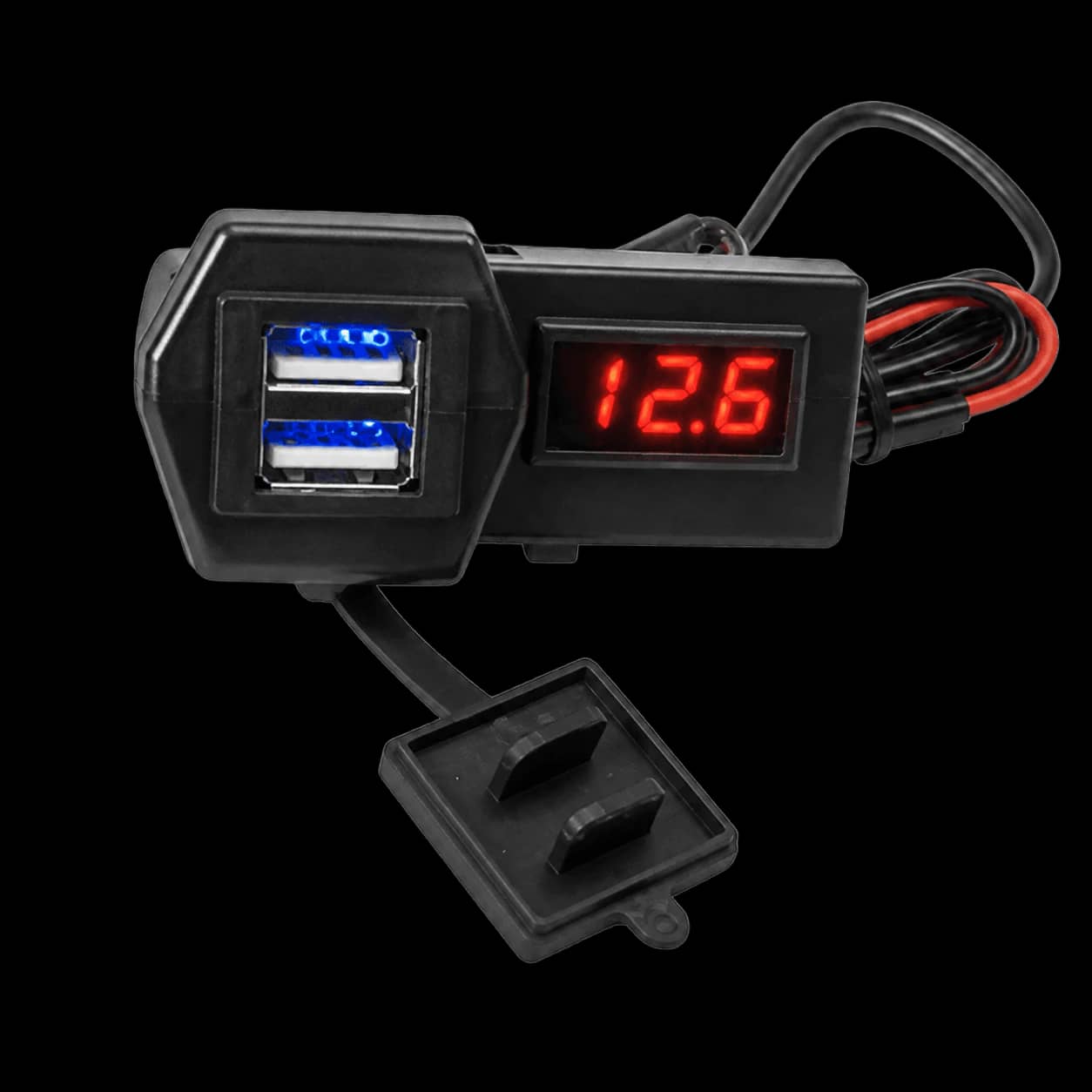 شاحن موتوسيكل USB مزدوج مع فولتميتر